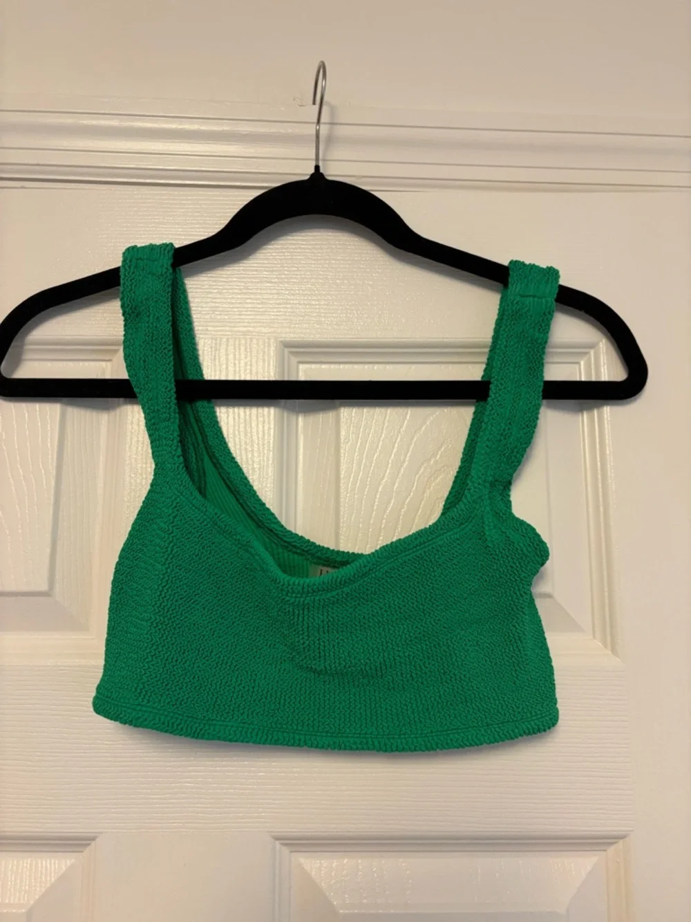 Hunza G Xandra Bikini Top Emerald Green One Size Crinkle Swim